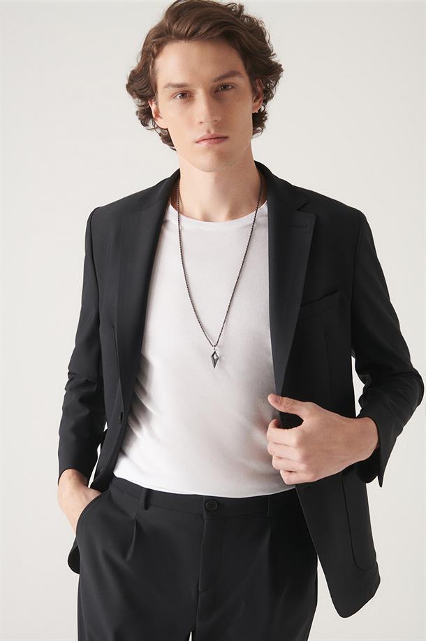 Siyah Su İtici Kumaş Slim Fit Takım Elbise Ceketi