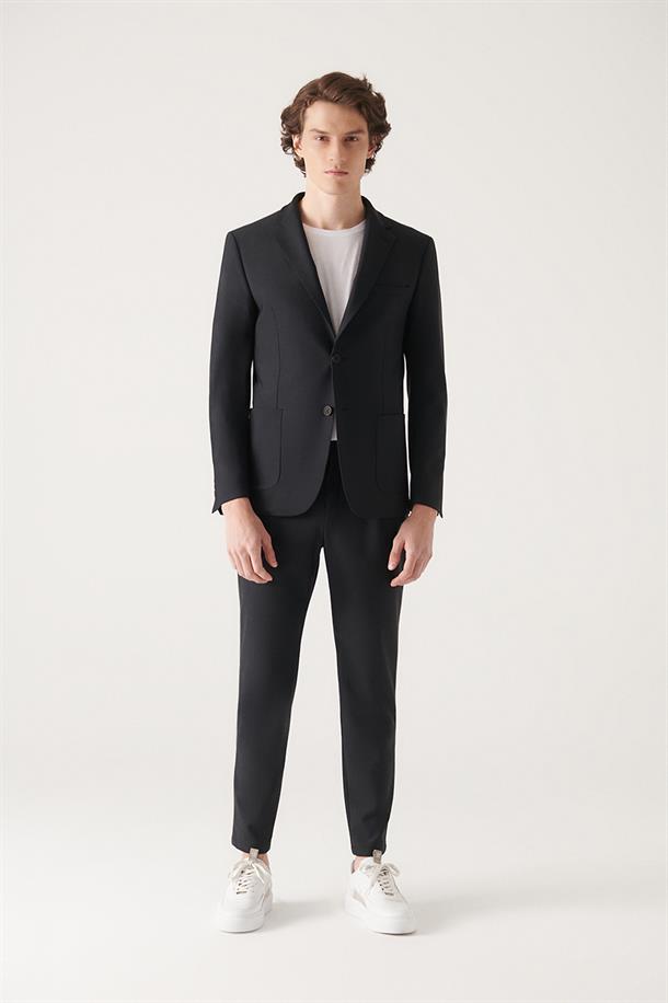 Siyah Su İtici Kumaş Slim Fit Takım Elbise Ceketi