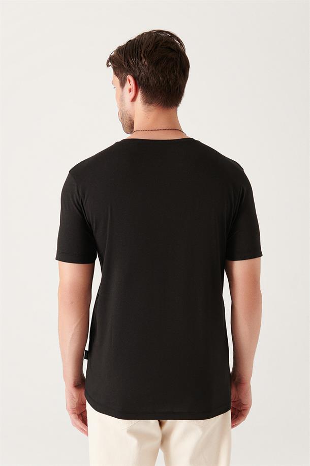 Siyah Ultrasoft Bisiklet Yaka Düz Regular Fit Modal T-Shirt