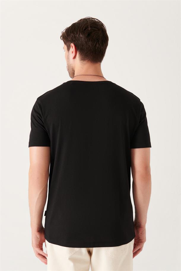 Siyah Ultrasoft V Yaka Düz Regular Fit Modal T-Shirt