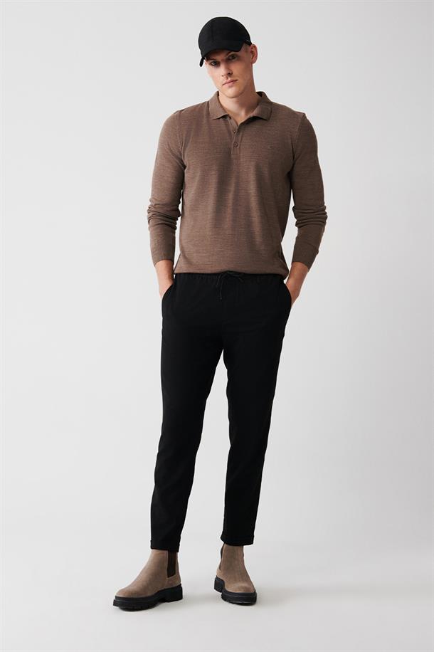 Siyah Yandan Cepli Beli Lastikli Bağcıklı Duble Paça Relaxed Fit Jogger Pantolon