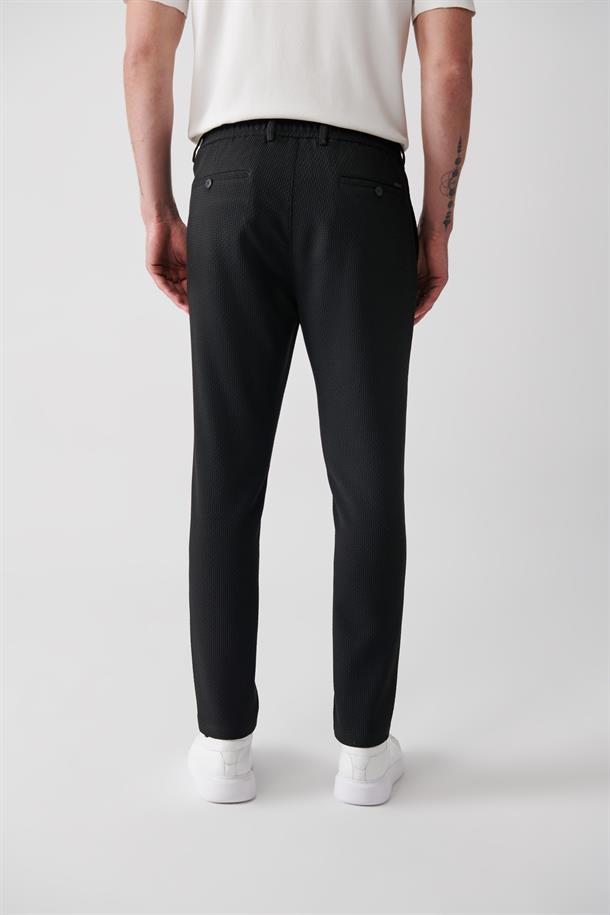 Siyah Yap Cep Beli Lastikli Pantolon