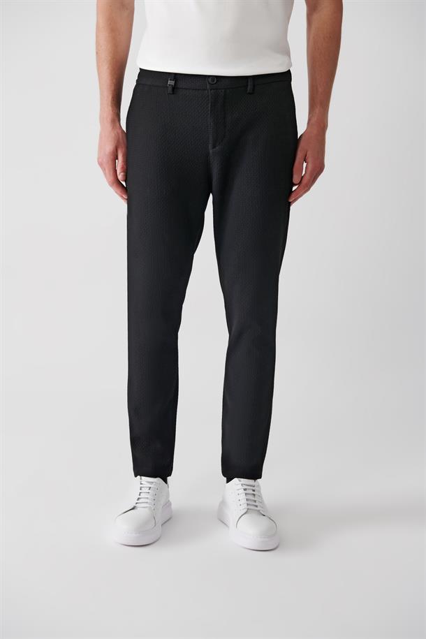 Siyah Yap Cep Beli Lastikli Pantolon