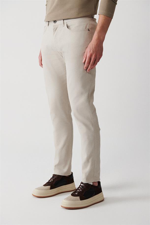 Taş Armürlü Likralı 5 Cepli Slim Fit Kanvas Pantolon