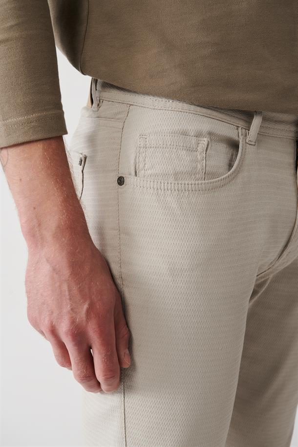 Taş Armürlü Likralı 5 Cepli Slim Fit Kanvas Pantolon