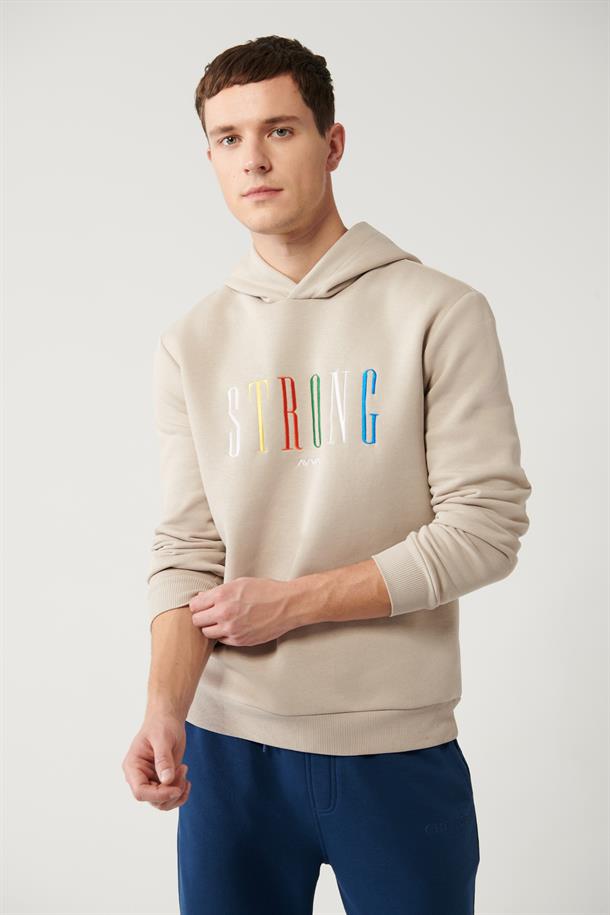 Taş Şardonlu Kumaş Kapüşonlu Yaka Nakışlı Sweatshirt