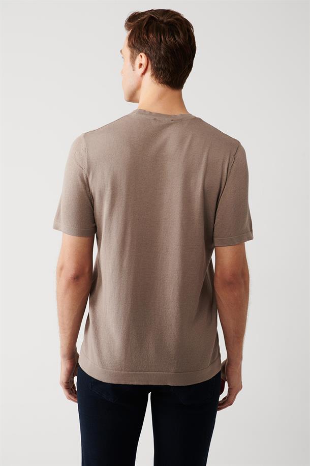 Vizon Bisiklet Yaka Pamuklu Regular Fit İnce Triko T-Shirt