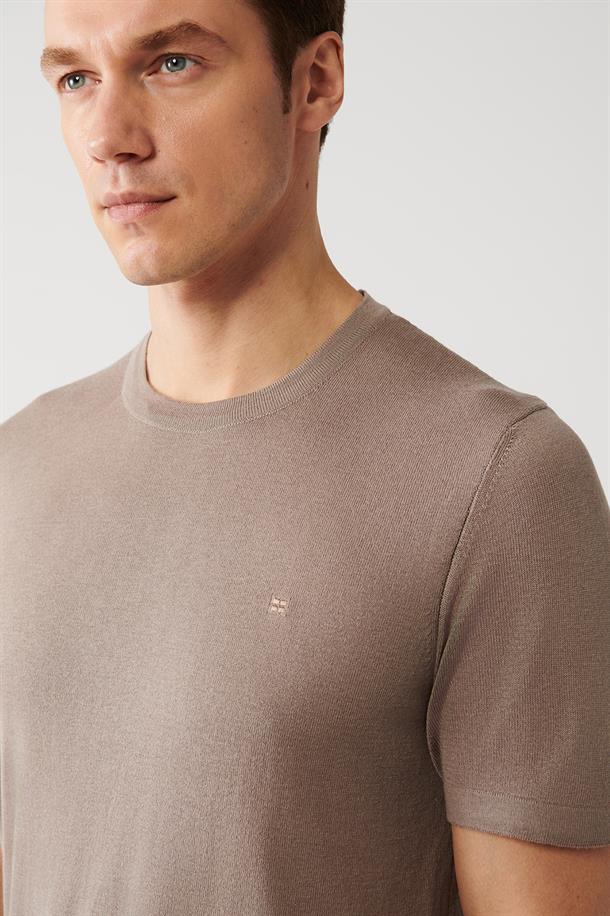 Vizon Bisiklet Yaka Pamuklu Regular Fit İnce Triko T-Shirt