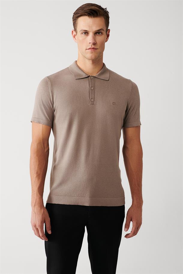 Vizon Pamuklu Polo Yaka Regular Fit Standart Kesim İnce Triko T-Shirt
