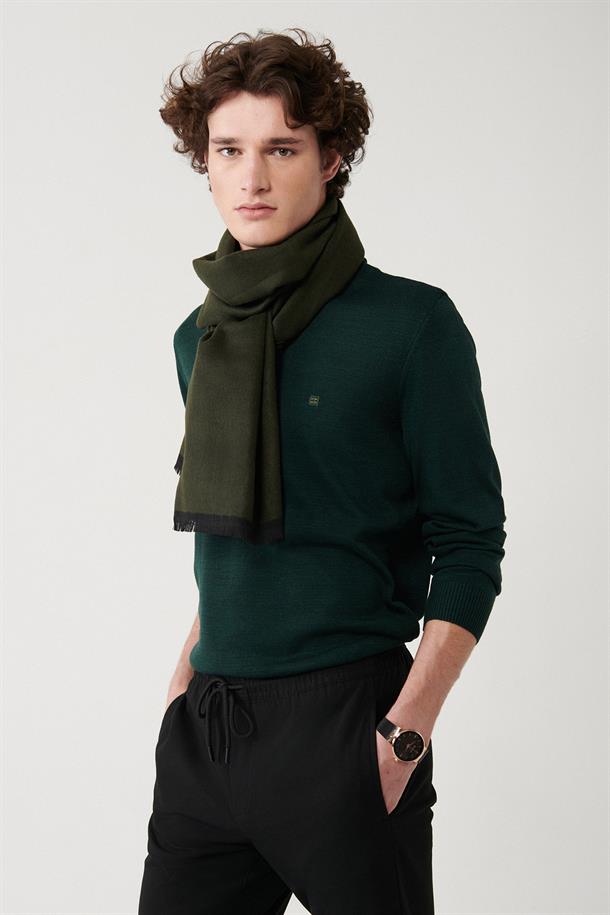 Yeşil Basic KazakYarım Balıkçı Yaka Tüylenmeyen Regular Fit Standart Kesim Unisex Triko Kazak
