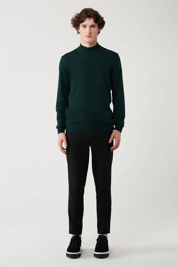 Yeşil Basic KazakYarım Balıkçı Yaka Tüylenmeyen Regular Fit Standart Kesim Unisex Triko Kazak