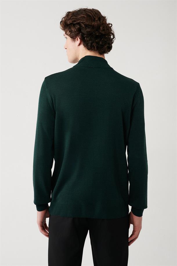 Yeşil Basic KazakYarım Balıkçı Yaka Tüylenmeyen Regular Fit Standart Kesim Unisex Triko Kazak