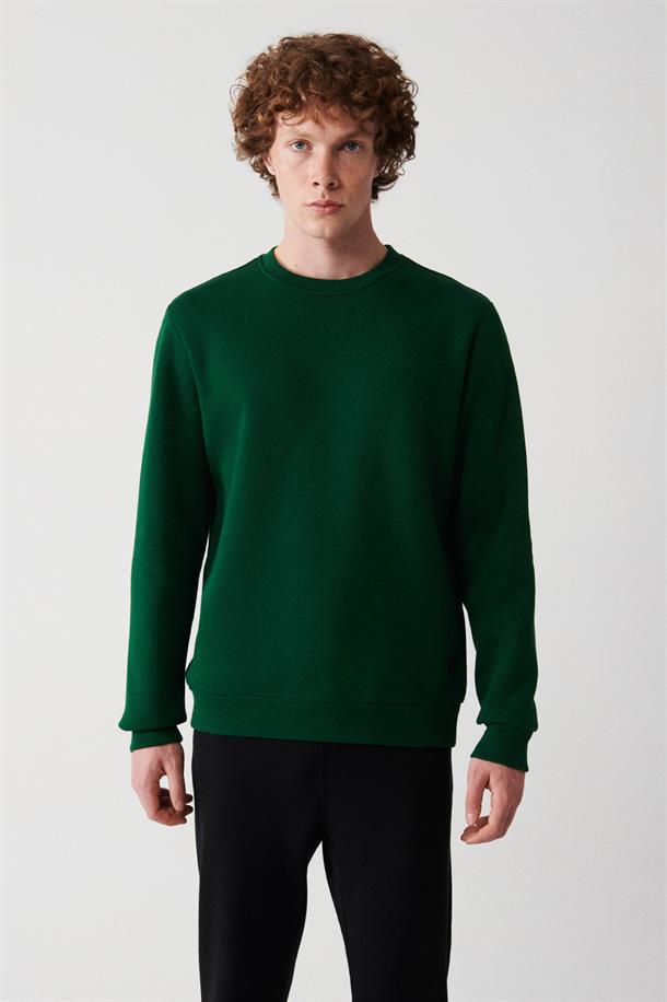 Yeşil Bisiklet Yaka İçi Polarlı 3 İplik Pamuklu Unisex Sweatshirt