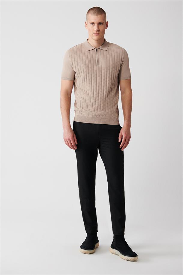 Vizon Polo Yaka Dokulu Rayon Triko T-shirt
