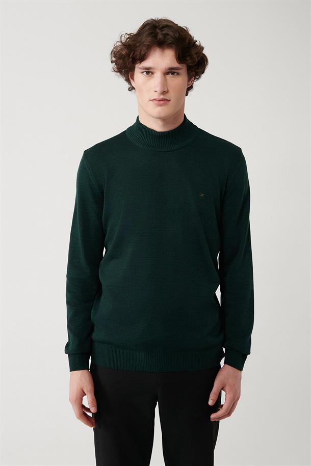 Yeşil Basic KazakYarım Balıkçı Yaka Tüylenmeyen Regular Fit Standart Kesim Unisex Triko Kazak