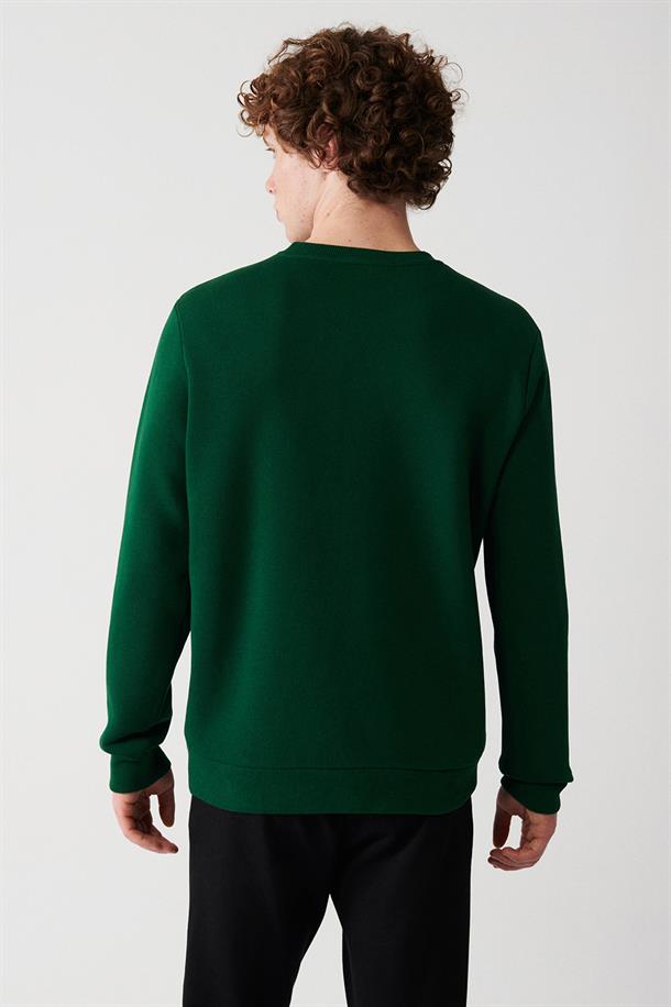 Yeşil Bisiklet Yaka İçi Polarlı 3 İplik Pamuklu Unisex Sweatshirt