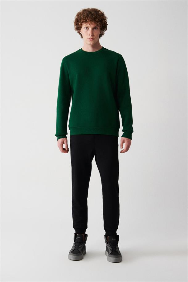 Yeşil Bisiklet Yaka İçi Polarlı 3 İplik Pamuklu Unisex Sweatshirt