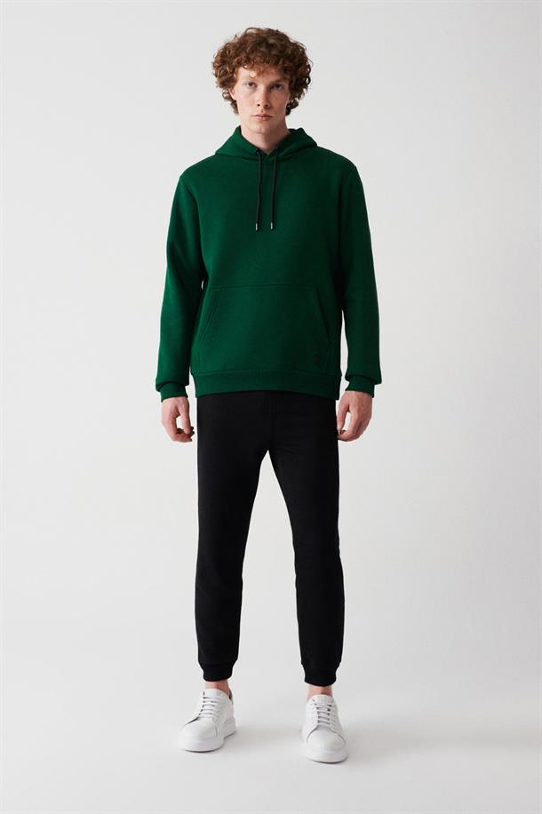 Yeşil Kapüşonlu Yaka İçi Polarlı 3 İplik Pamuklu Regular Fit Standart Kesim Unisex Sweatshirt