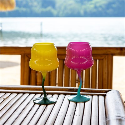 WD LIFESTYLE Monterey 2li Cam Kadeh Seti (Pembe-Mavi, Sarı-Yeşil)