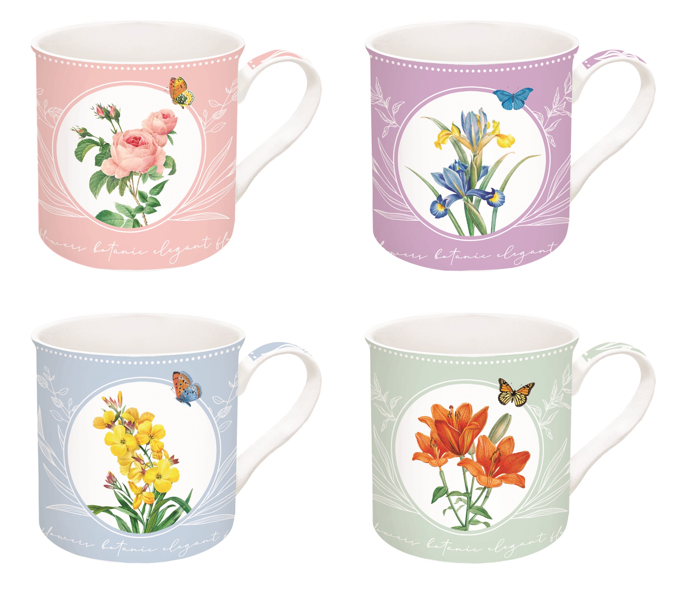EASY LIFE Royal Blossom 4'lü Fine China Porselen Kulplu Bardak Seti 300 ml