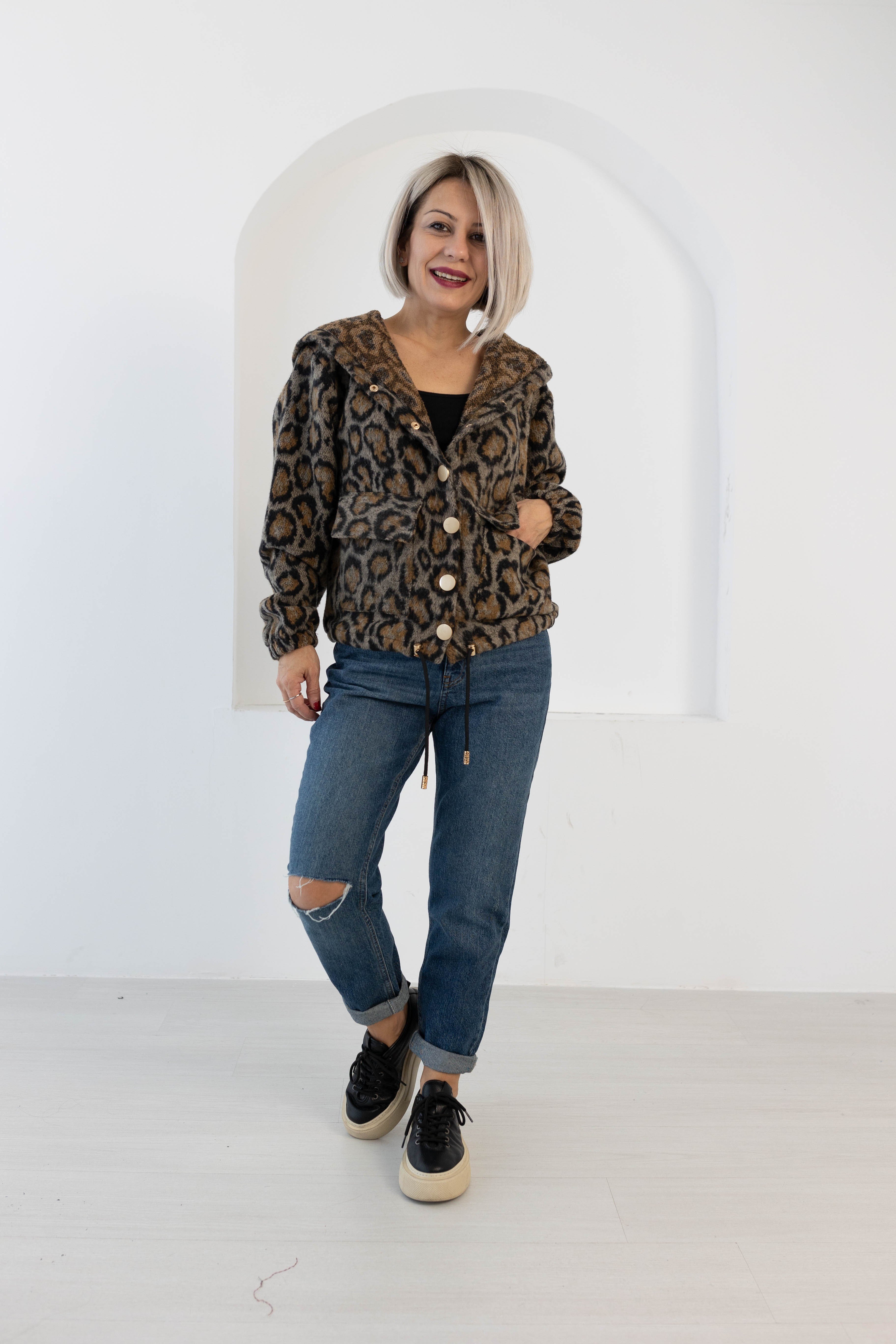 1005 ANGORA LEOPAR DESEN KAPŞONLU HIRKA