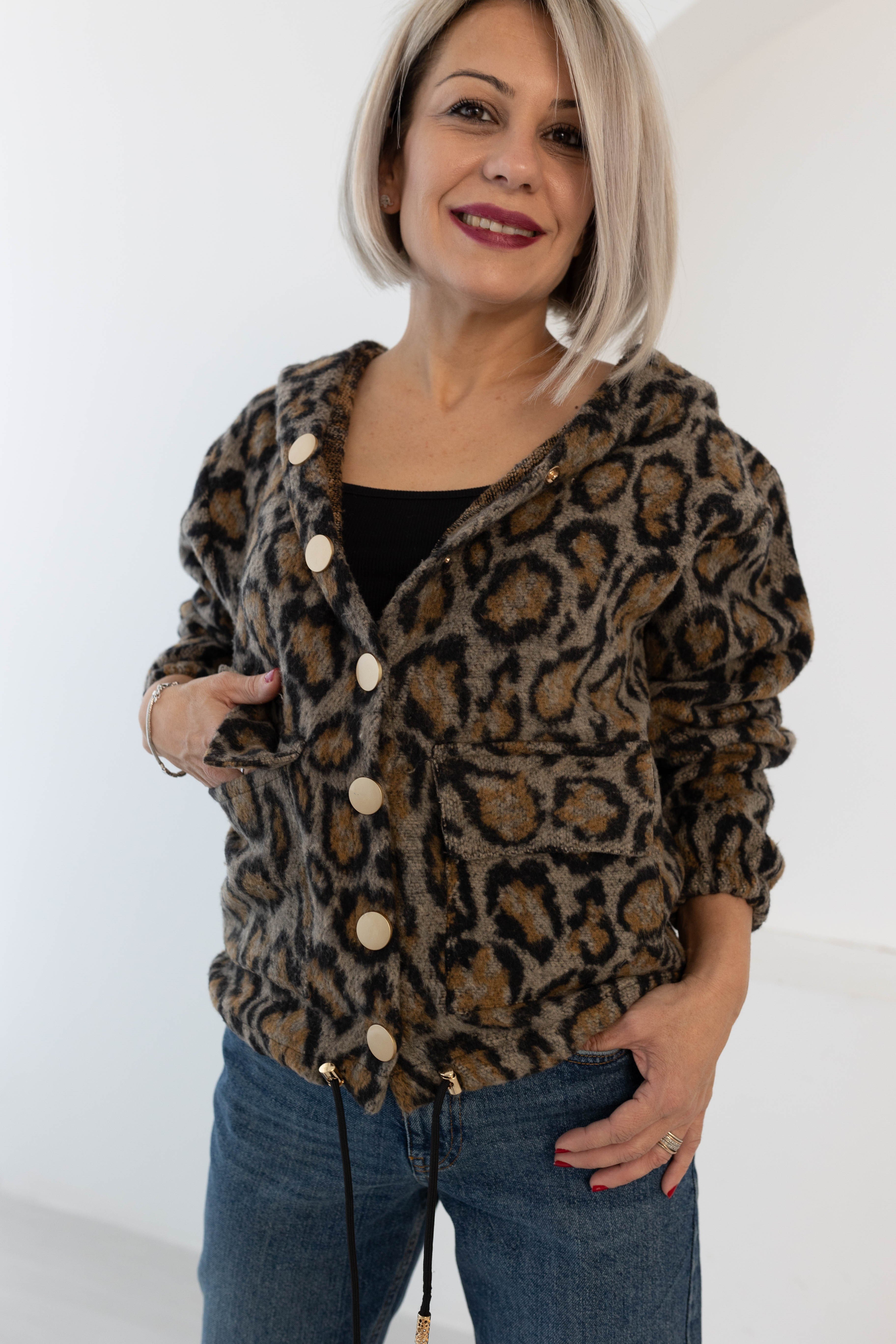1005 ANGORA LEOPAR DESEN KAPŞONLU HIRKA