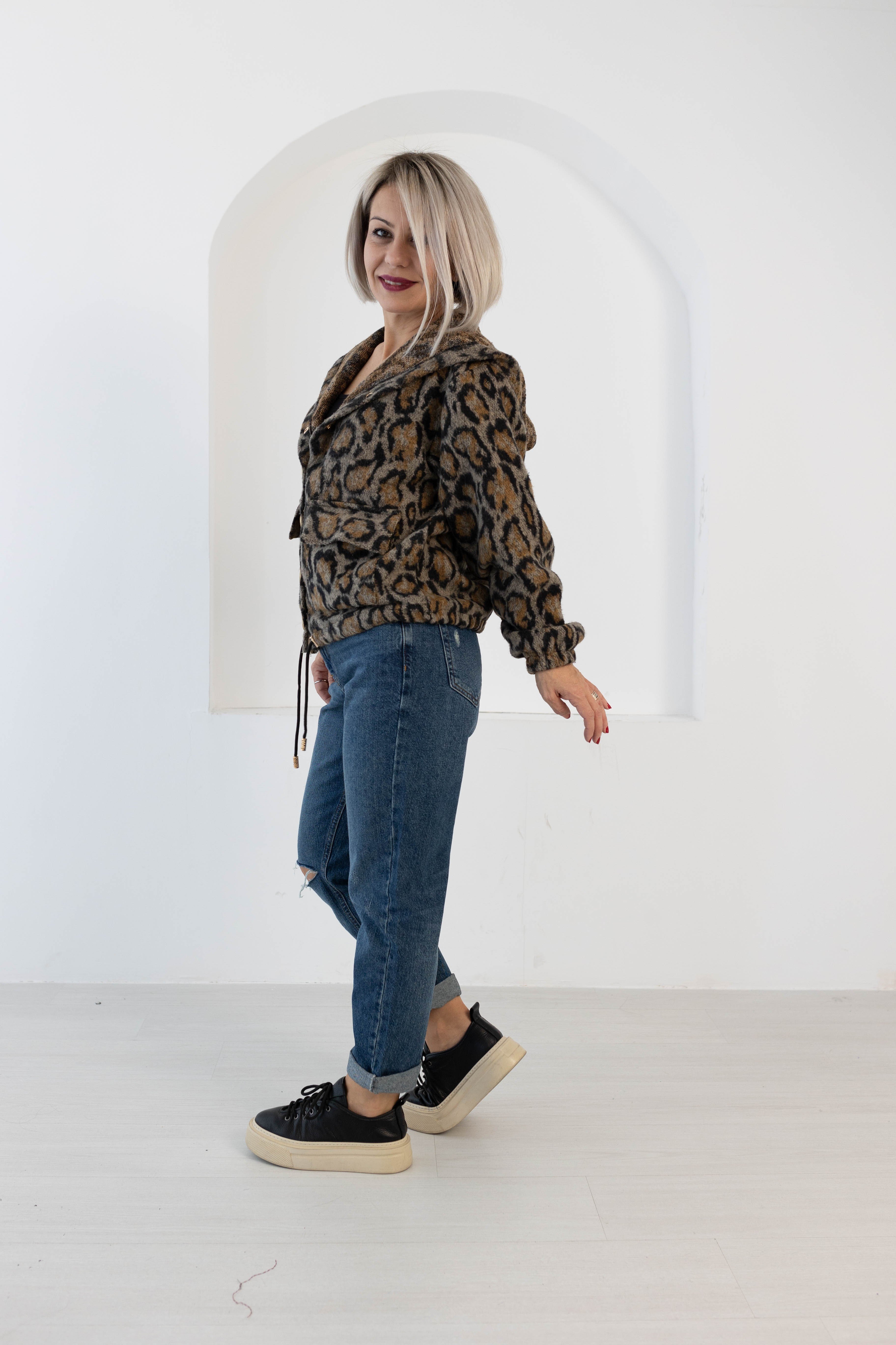 1005 ANGORA LEOPAR DESEN KAPŞONLU HIRKA