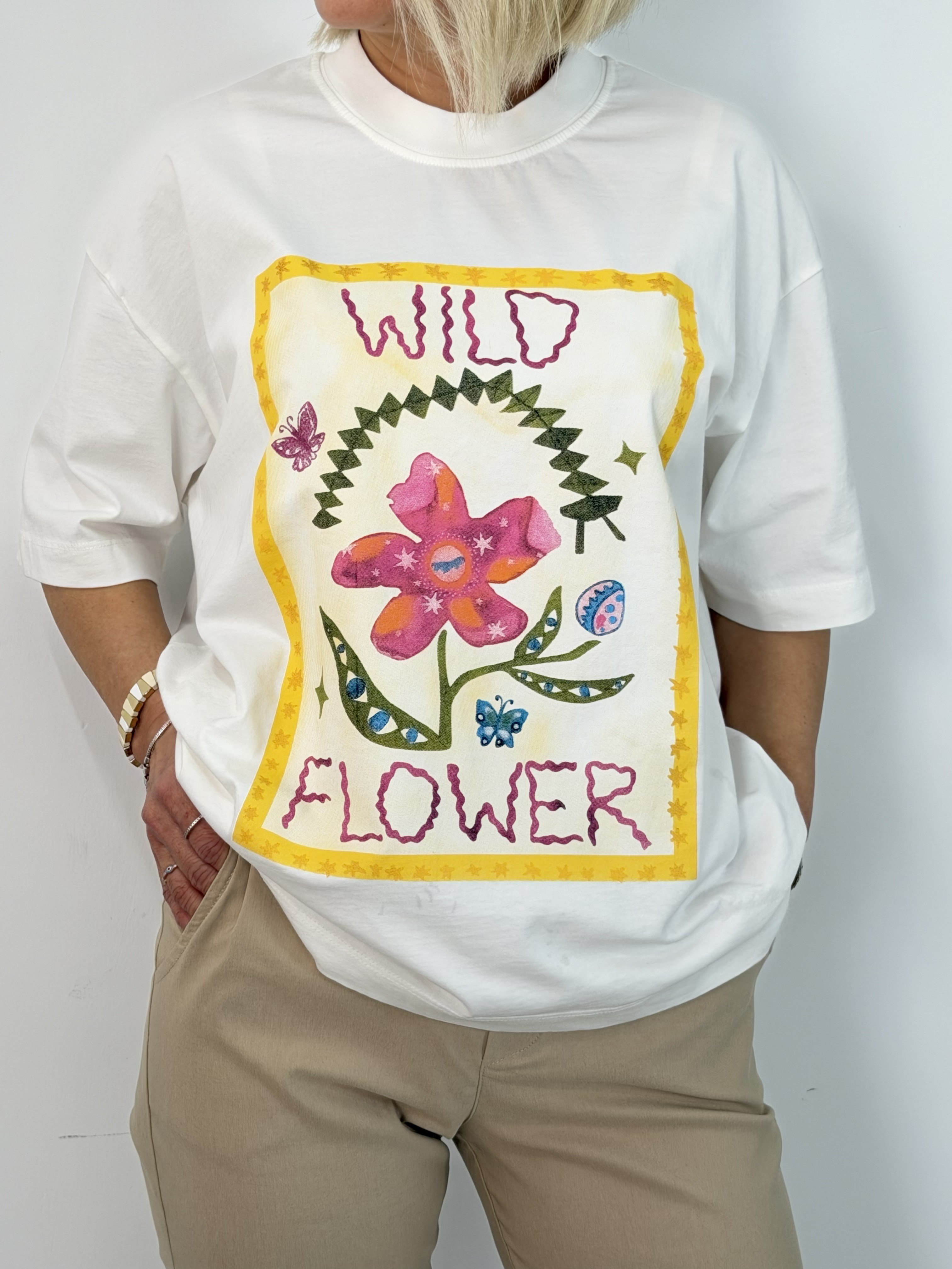 1014 Flower Baskılı Pamuk Tshirt