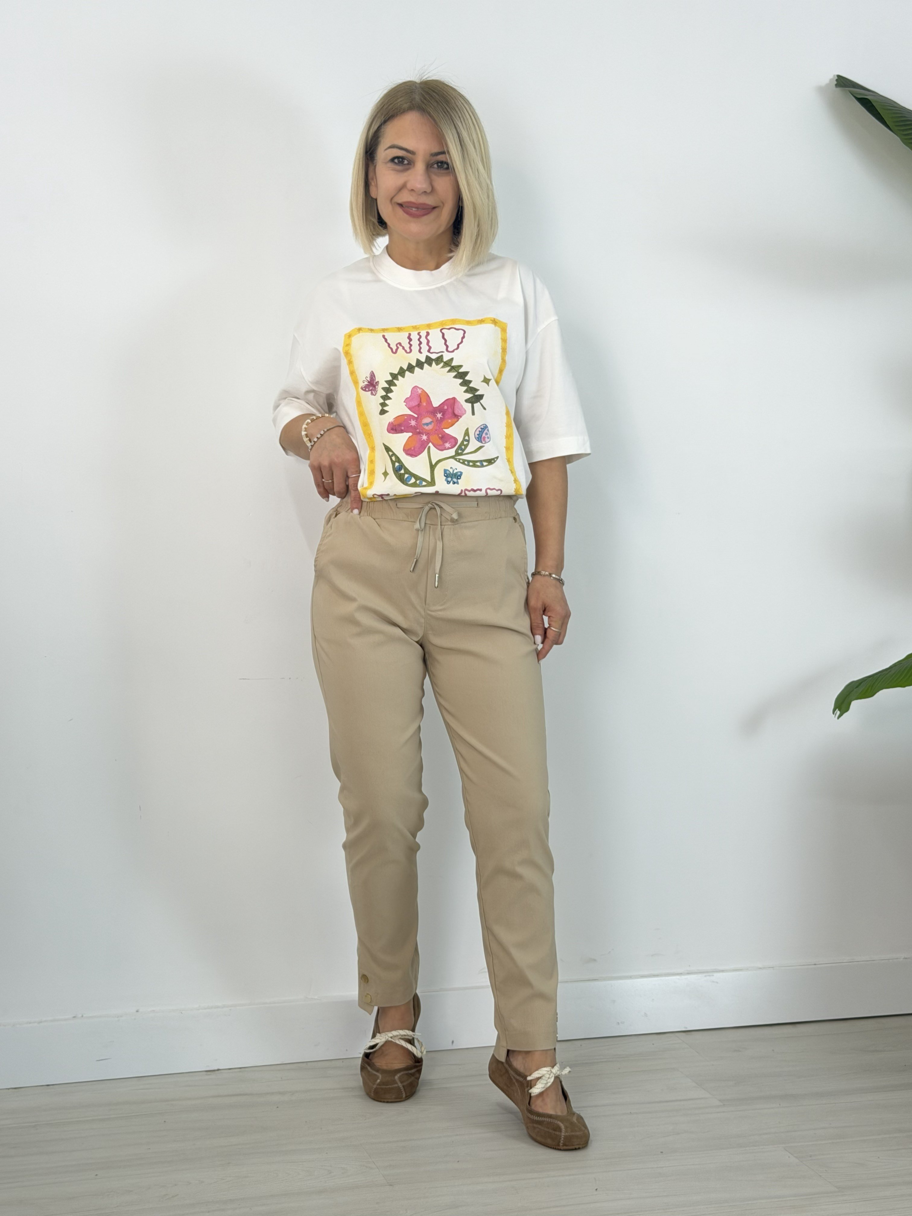 1014 Flower Baskılı Pamuk Tshirt