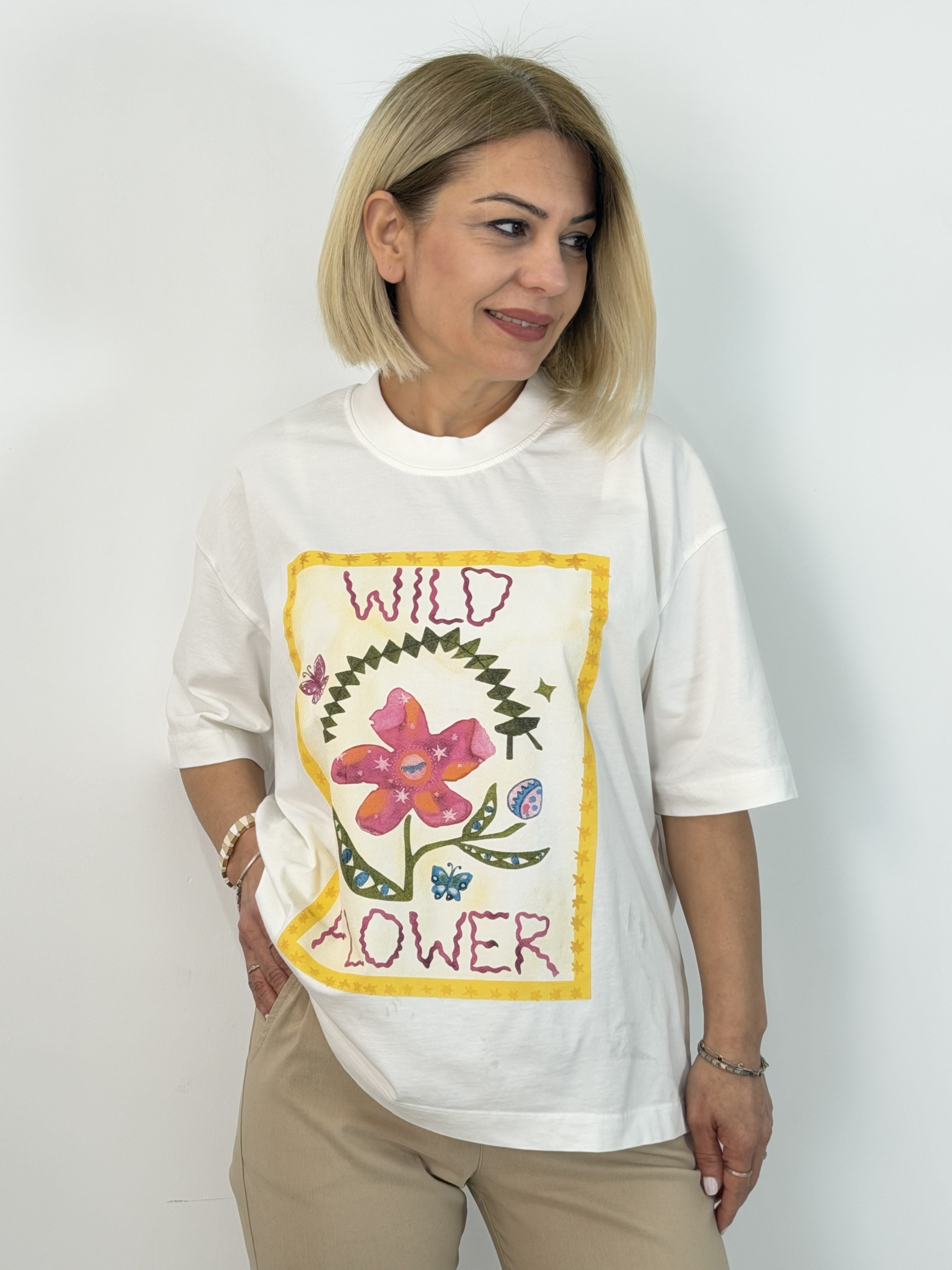 1014 Flower Baskılı Pamuk Tshirt