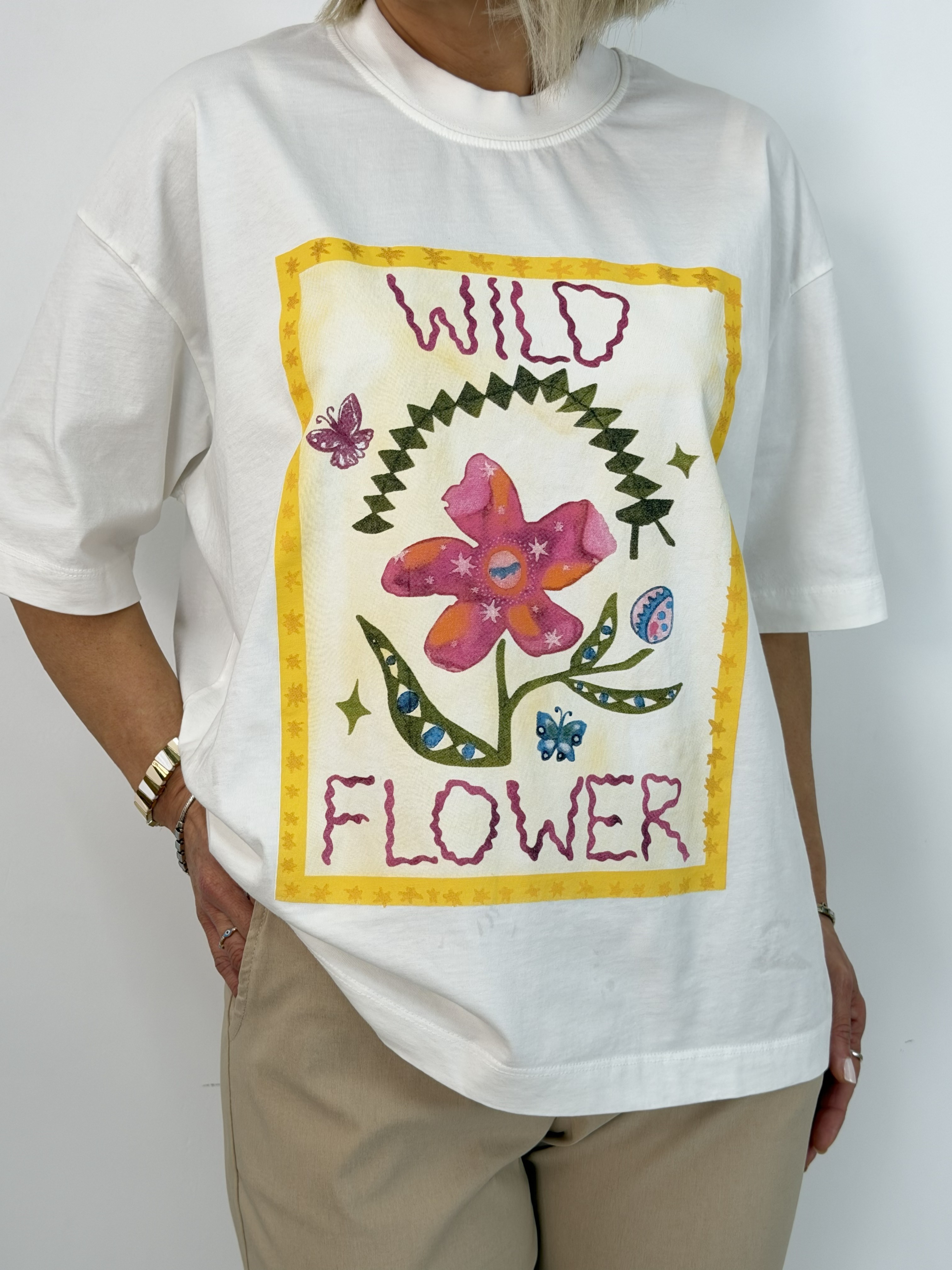1014 Flower Baskılı Pamuk Tshirt