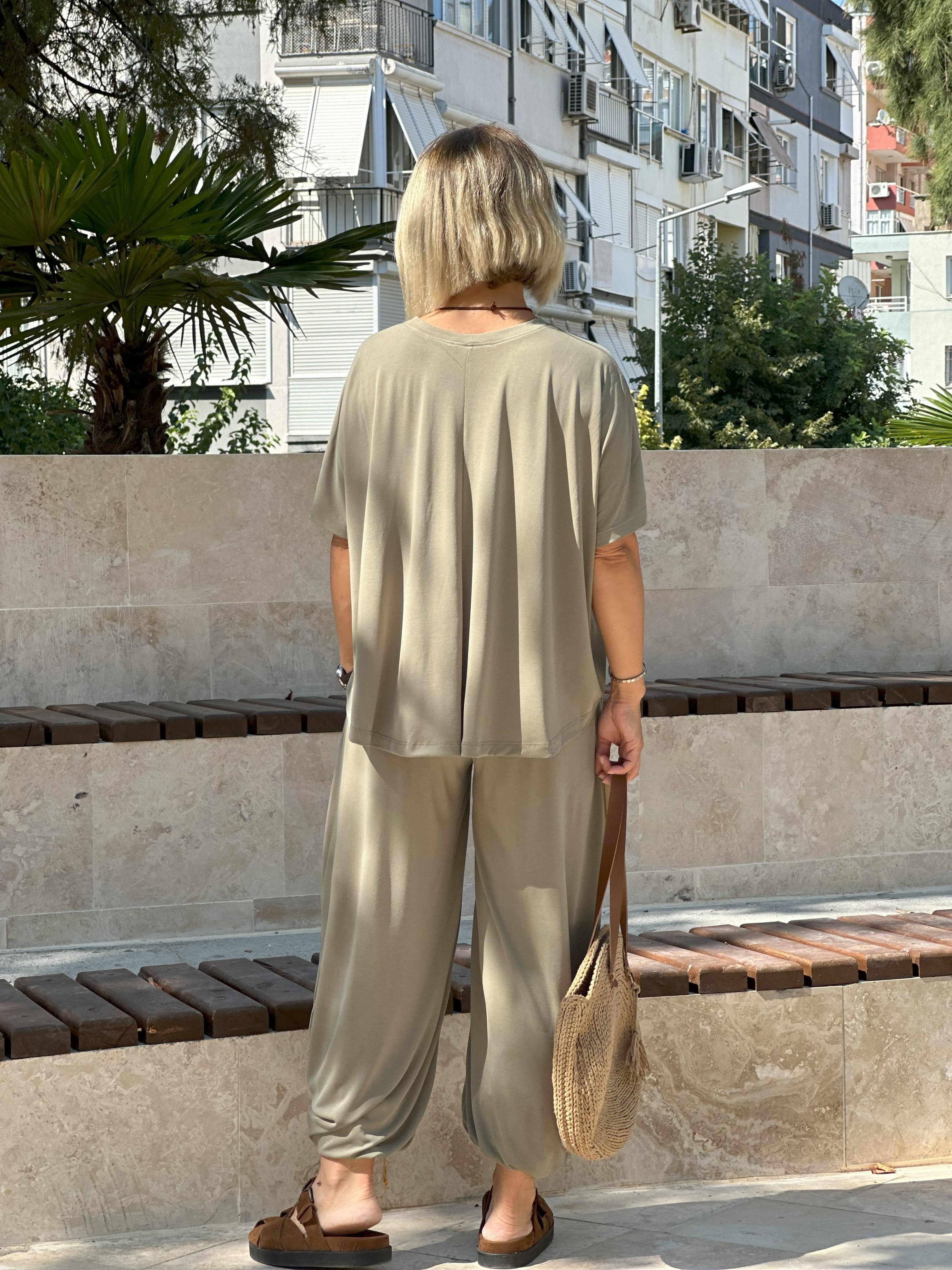 1149 BLUZ LU, GENİŞ BEL KEMER ŞALVAR PANTOLONLU, MODAL TAKIM