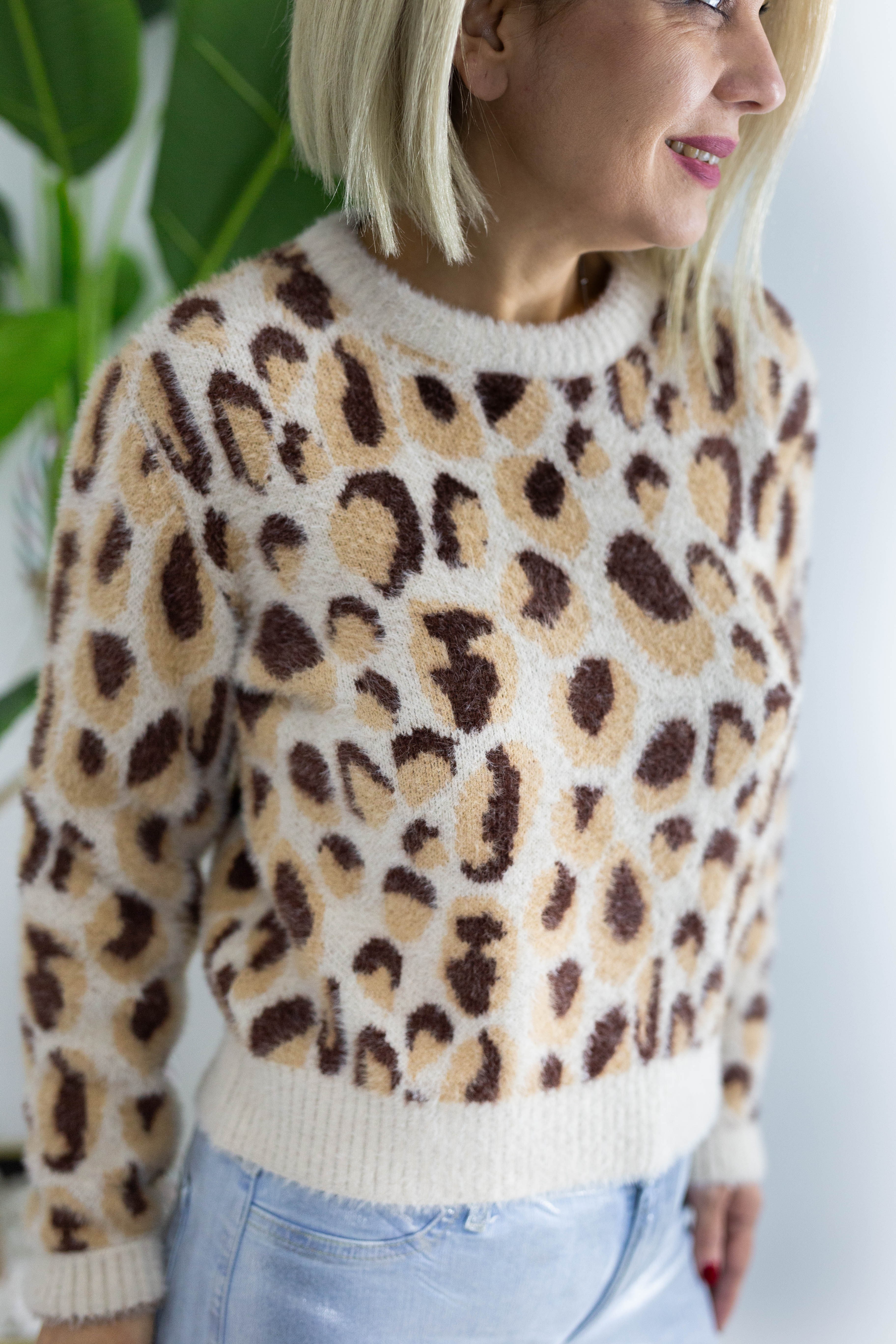 458 LEOPAR DESEN, ANGORA TRİKO KAZAK