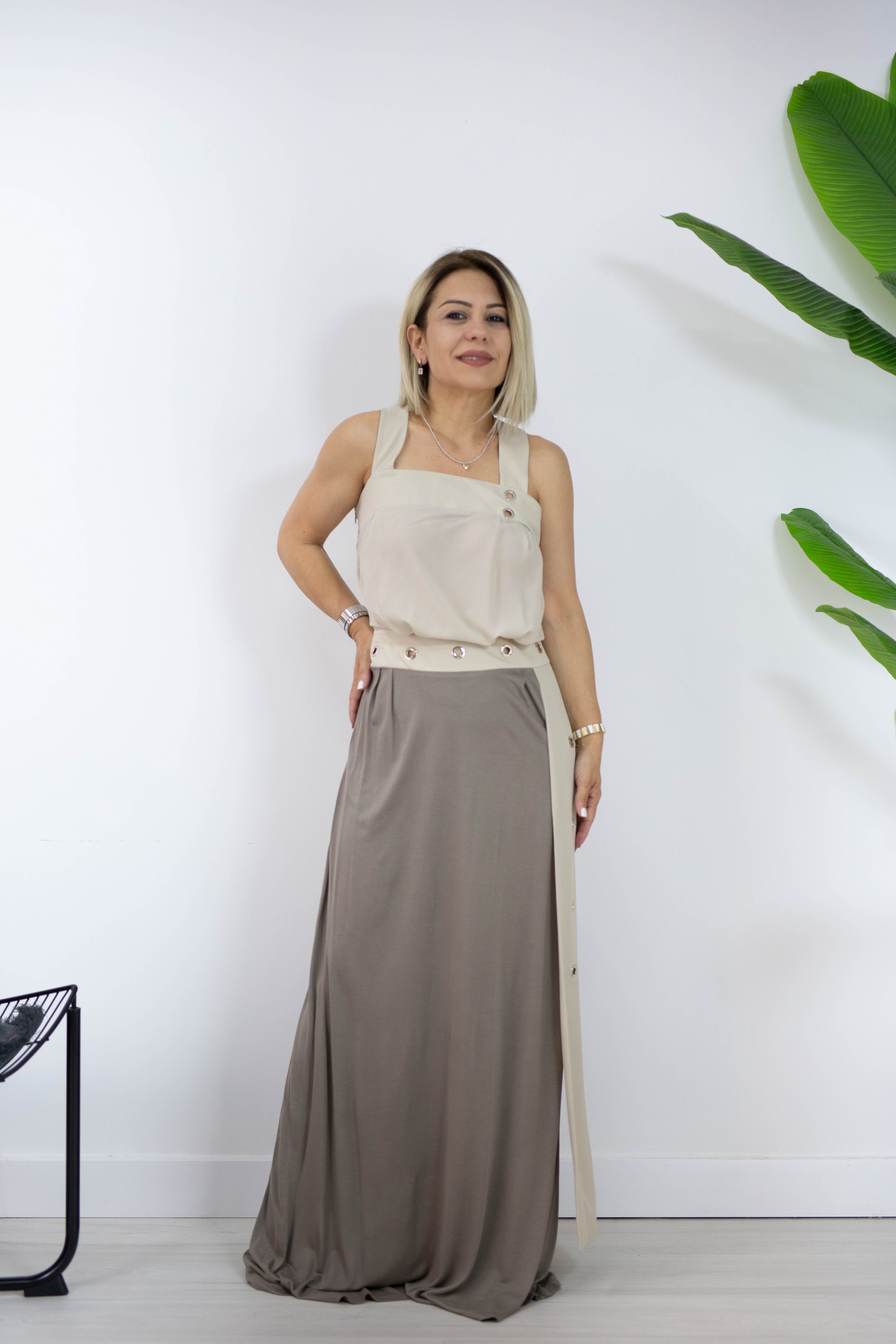 530 KUŞ GÖZÜ DETAYLI, ÇAPRAZ ASKILI, İTHAL ELBİSE