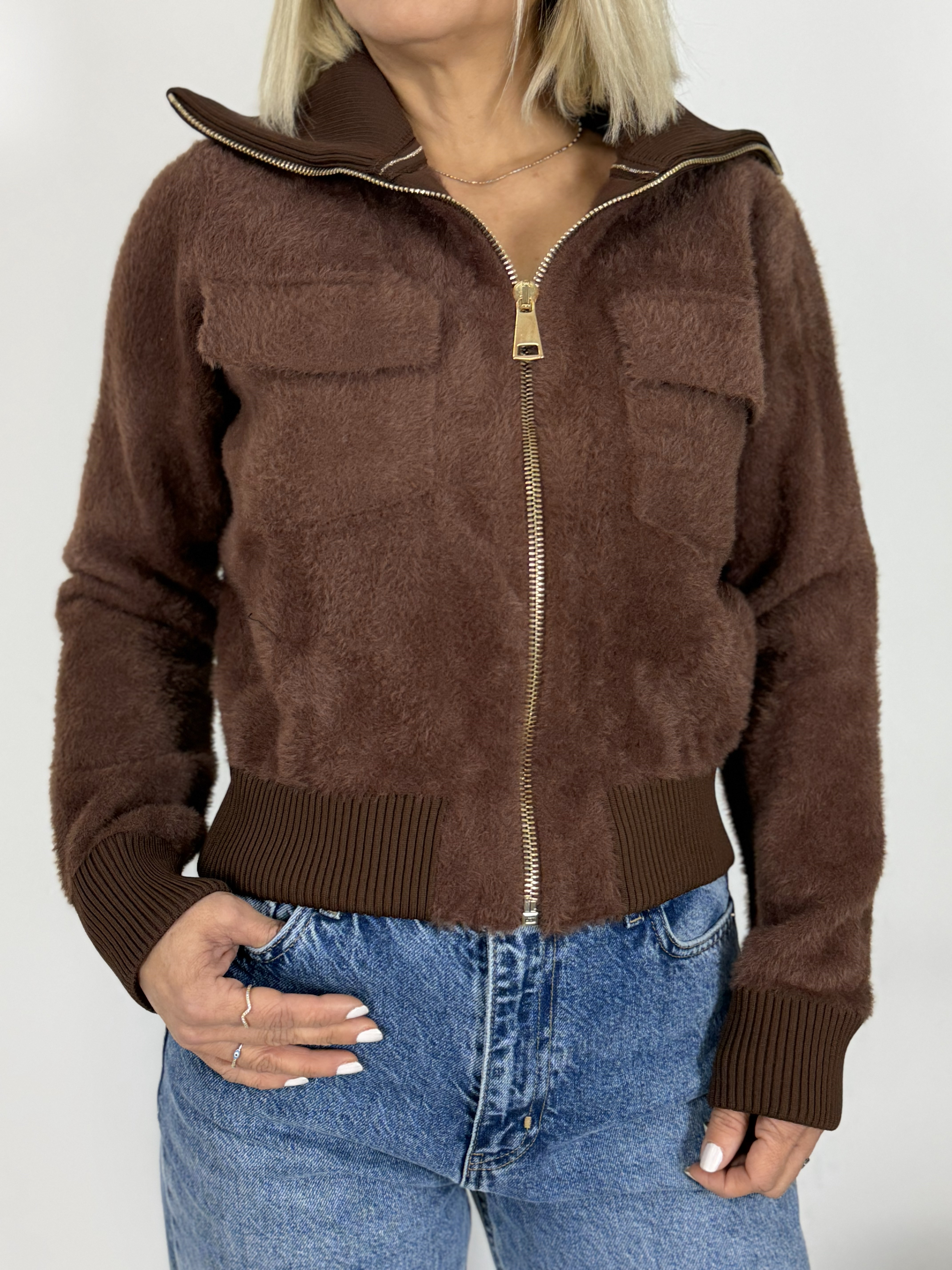 5421 DİK YAKA, FERMUARLI, CEP KAPAKLI, ANGORA HIRKA