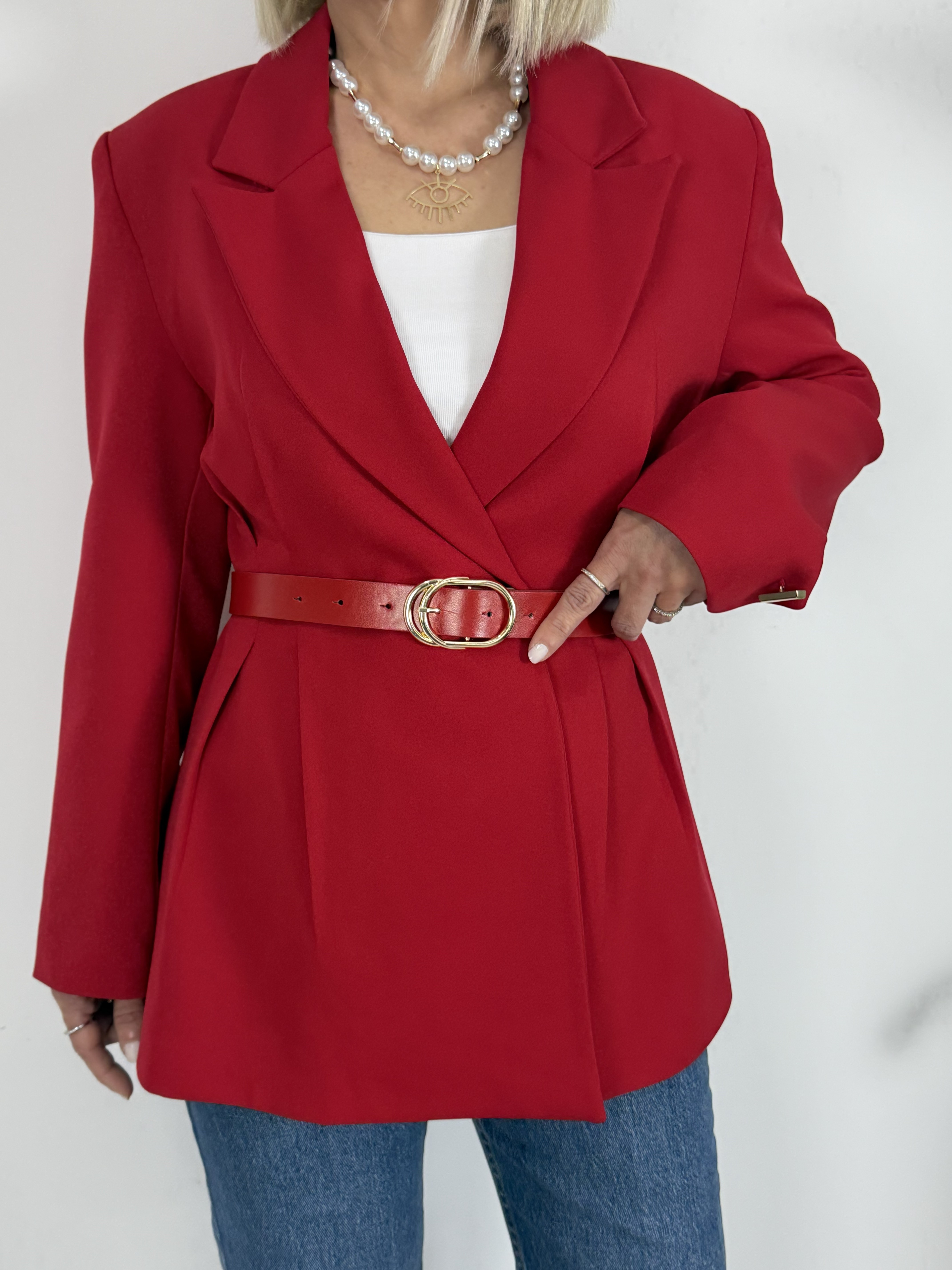6337 Şal Detay, Kemerli, Bel Oturtmalı Blazer Ceket