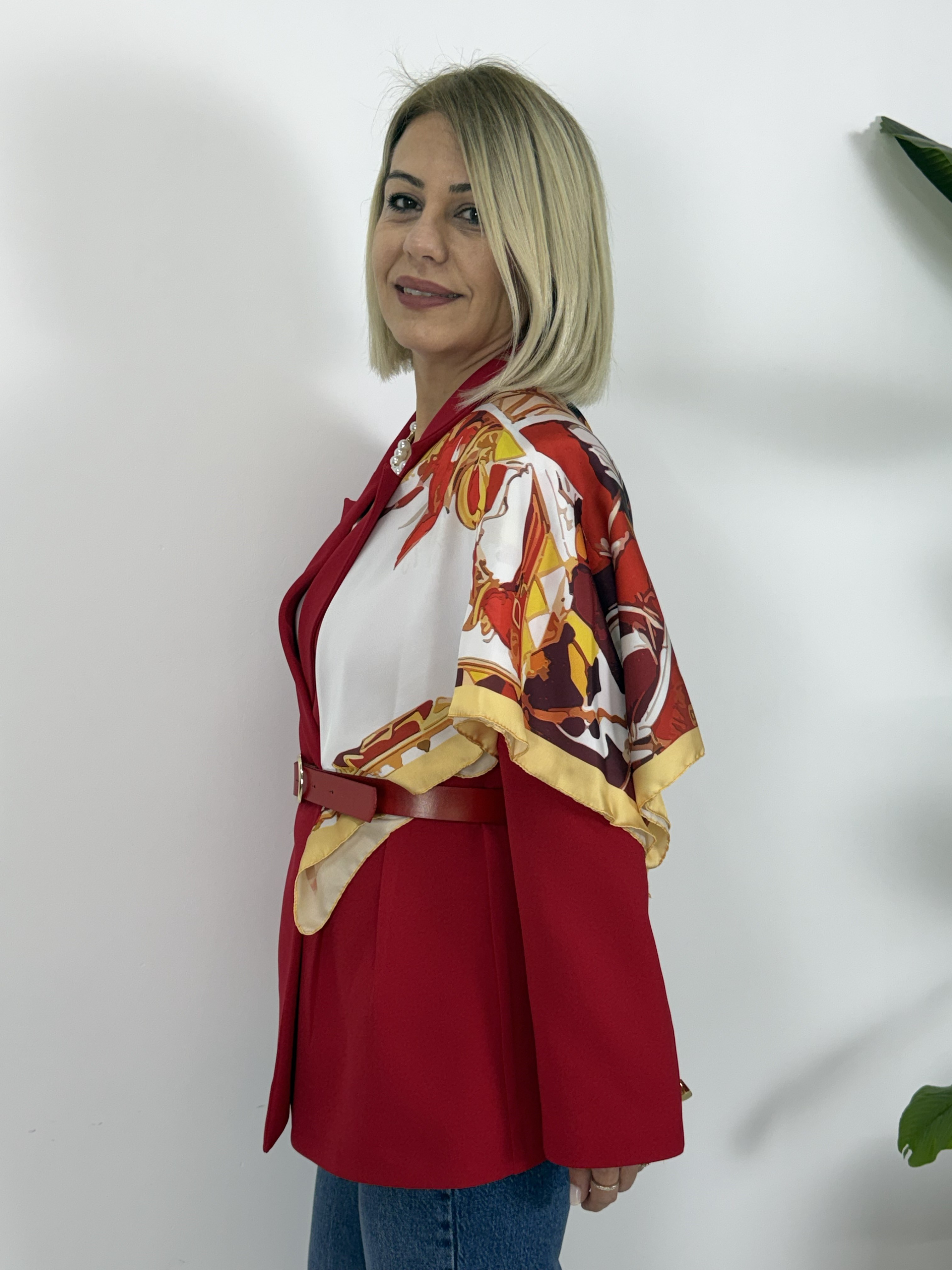 6337 Şal Detay, Kemerli, Bel Oturtmalı Blazer Ceket