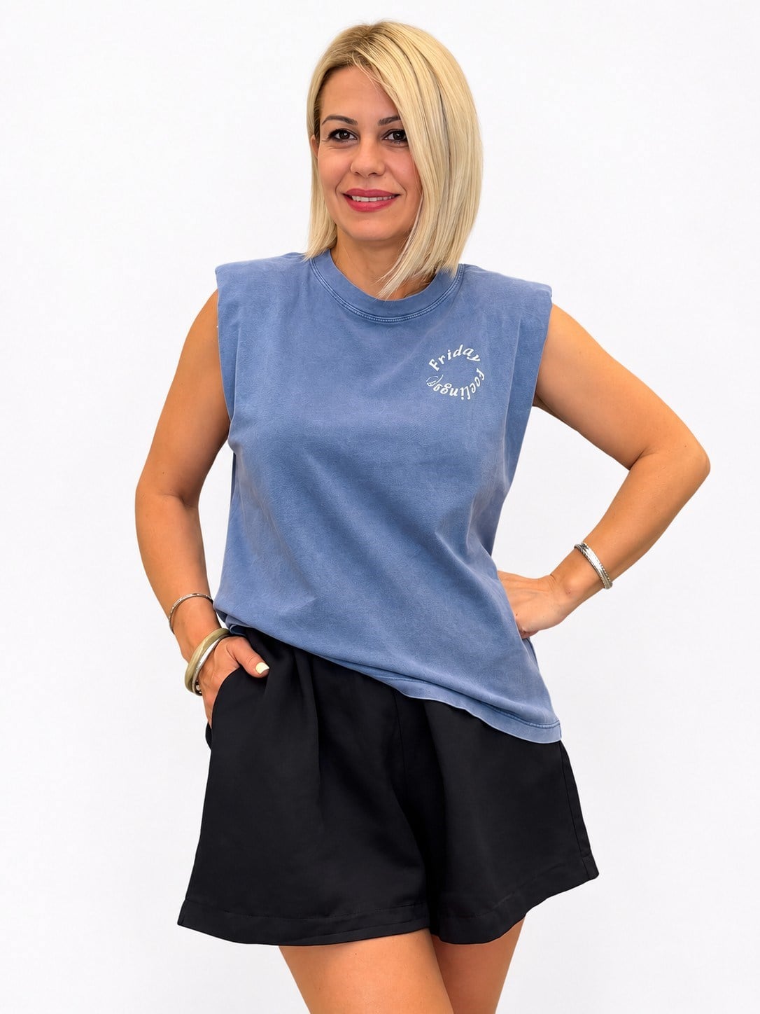 654 ZR Friday Baskılı, Yıkamalı, Vatkalı, Kolsuz Tshirt