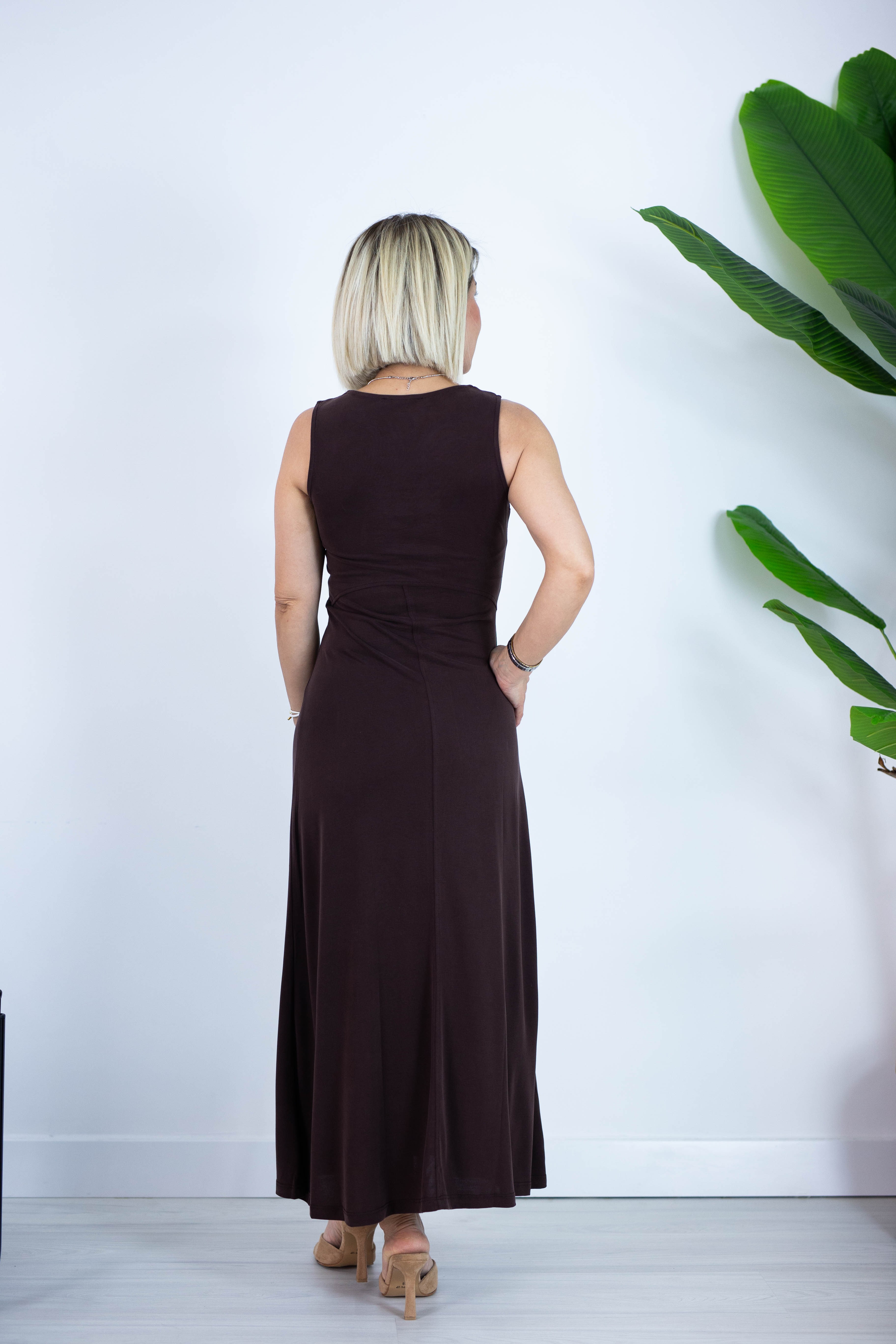6755 BİSİKLET YAKA, KOLSUZ, PARÇALI, MODAL ELBİSE