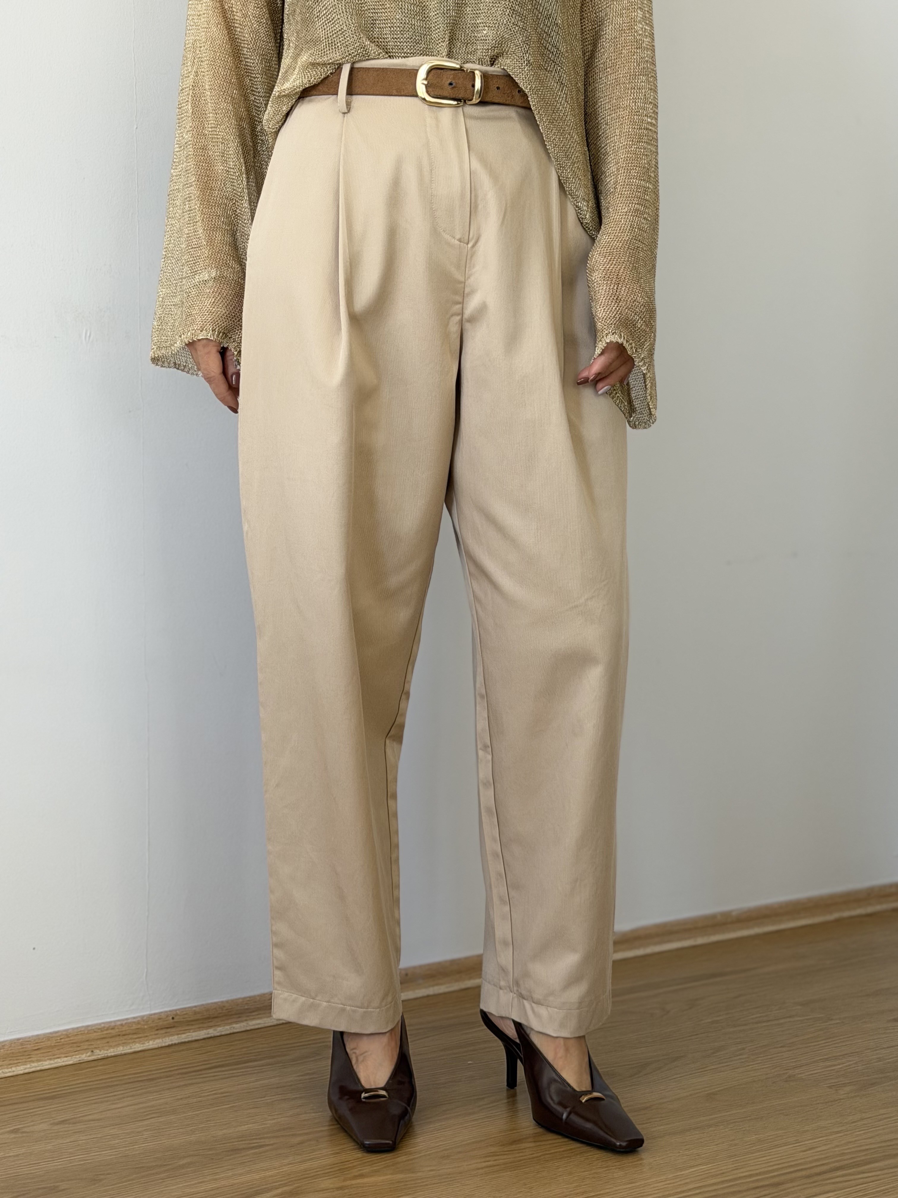 717 İPK Bel Pileli, Gabardin, Baggy Pantolon