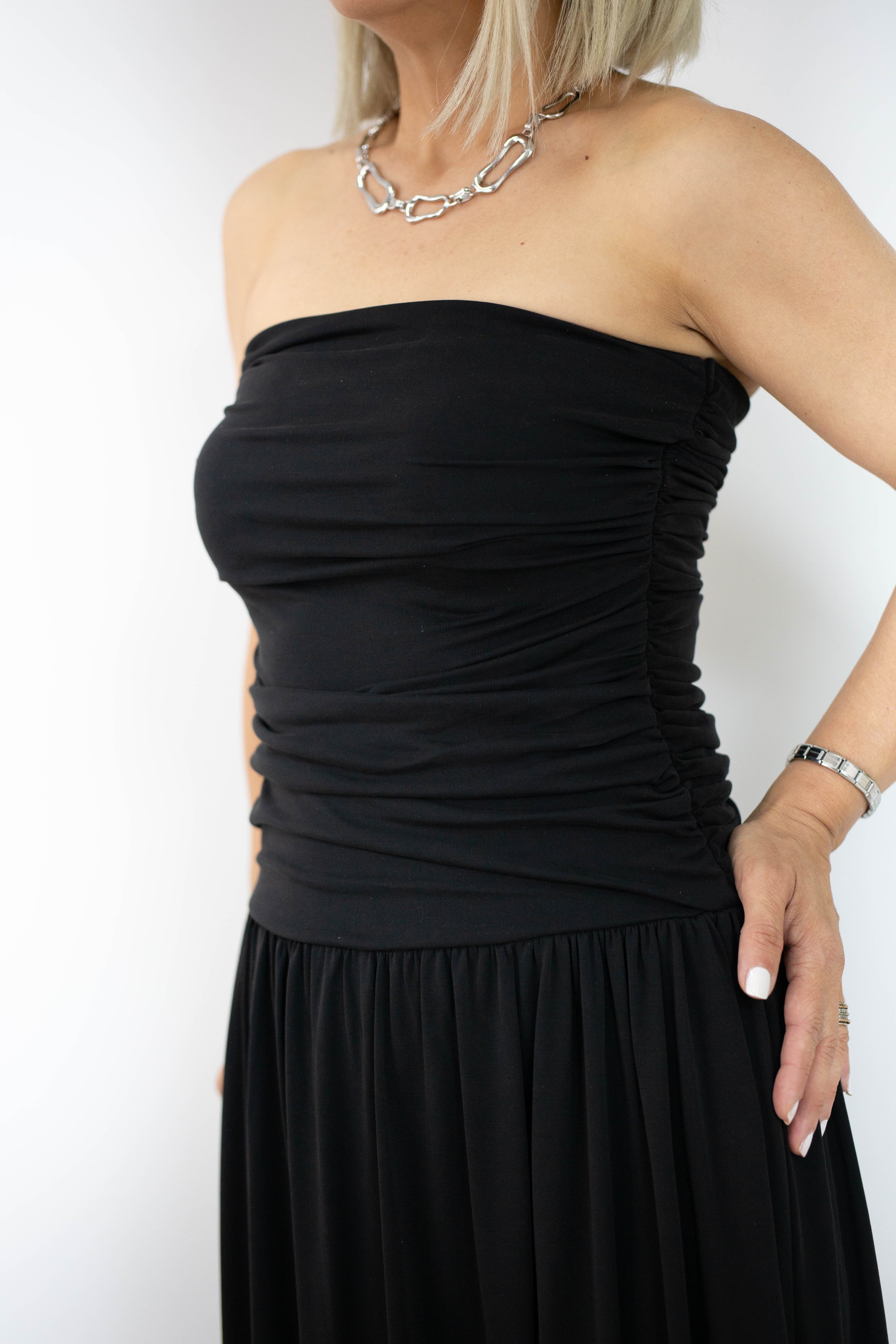 7236 DRAPELİ, STRAPLEZ, MODAL ELBİSE