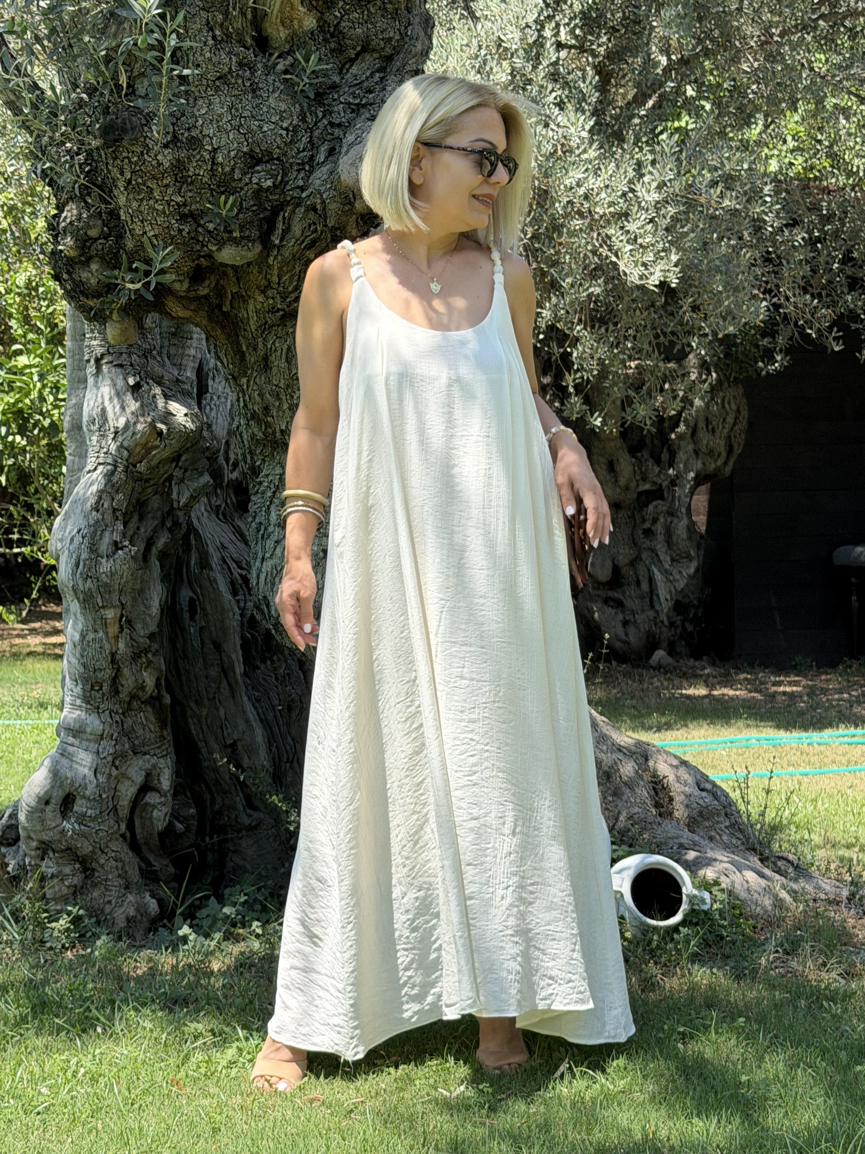 8537 Halter Yaka, Boncuklu, Askılı, Uzun Elbise