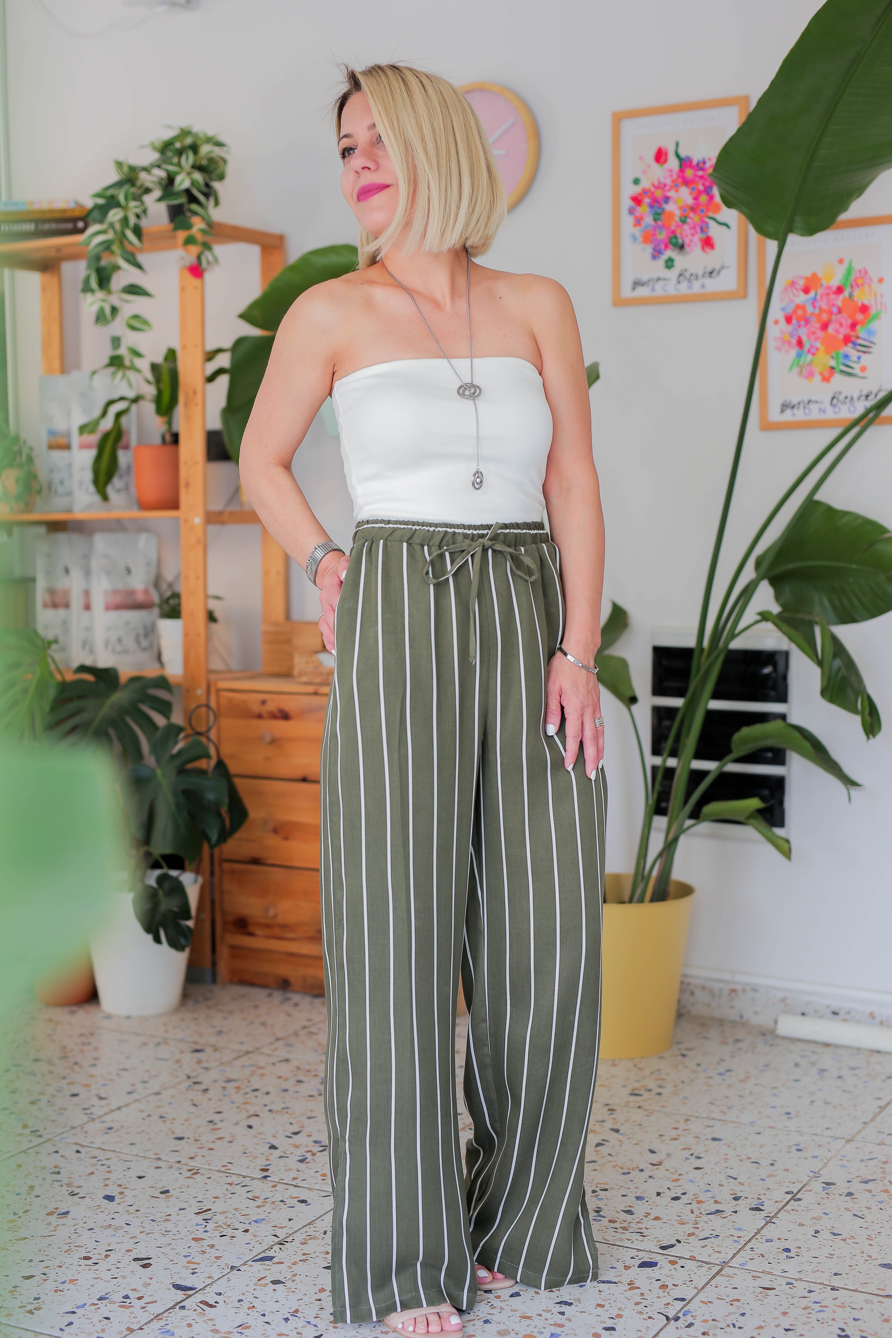 8765 BEL LASTİK ÇİZGİLİ PAMUKLU PANTOLON