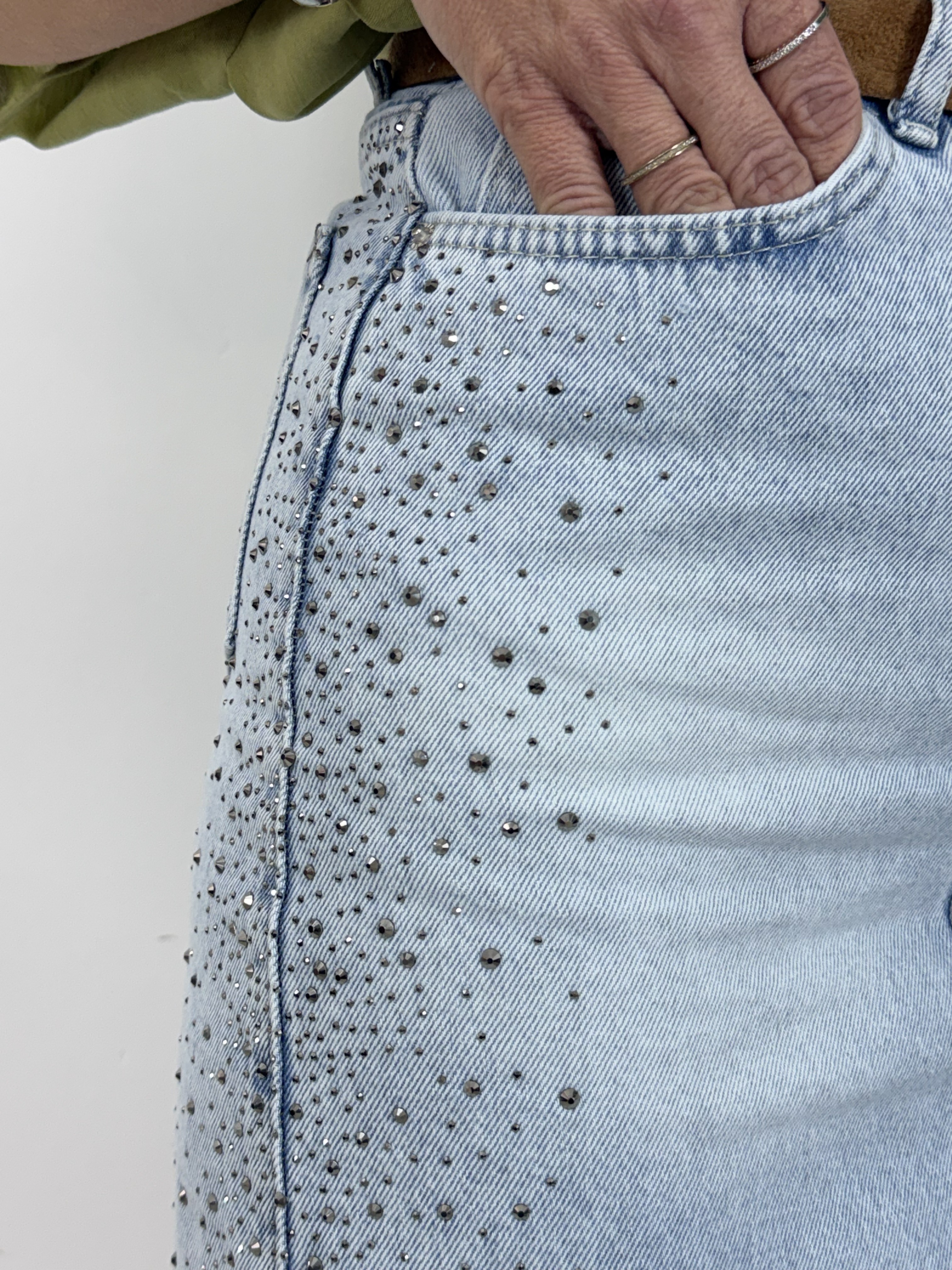 931 Yanları Taşlı, Yıkamalı, Mini Jean Etek
