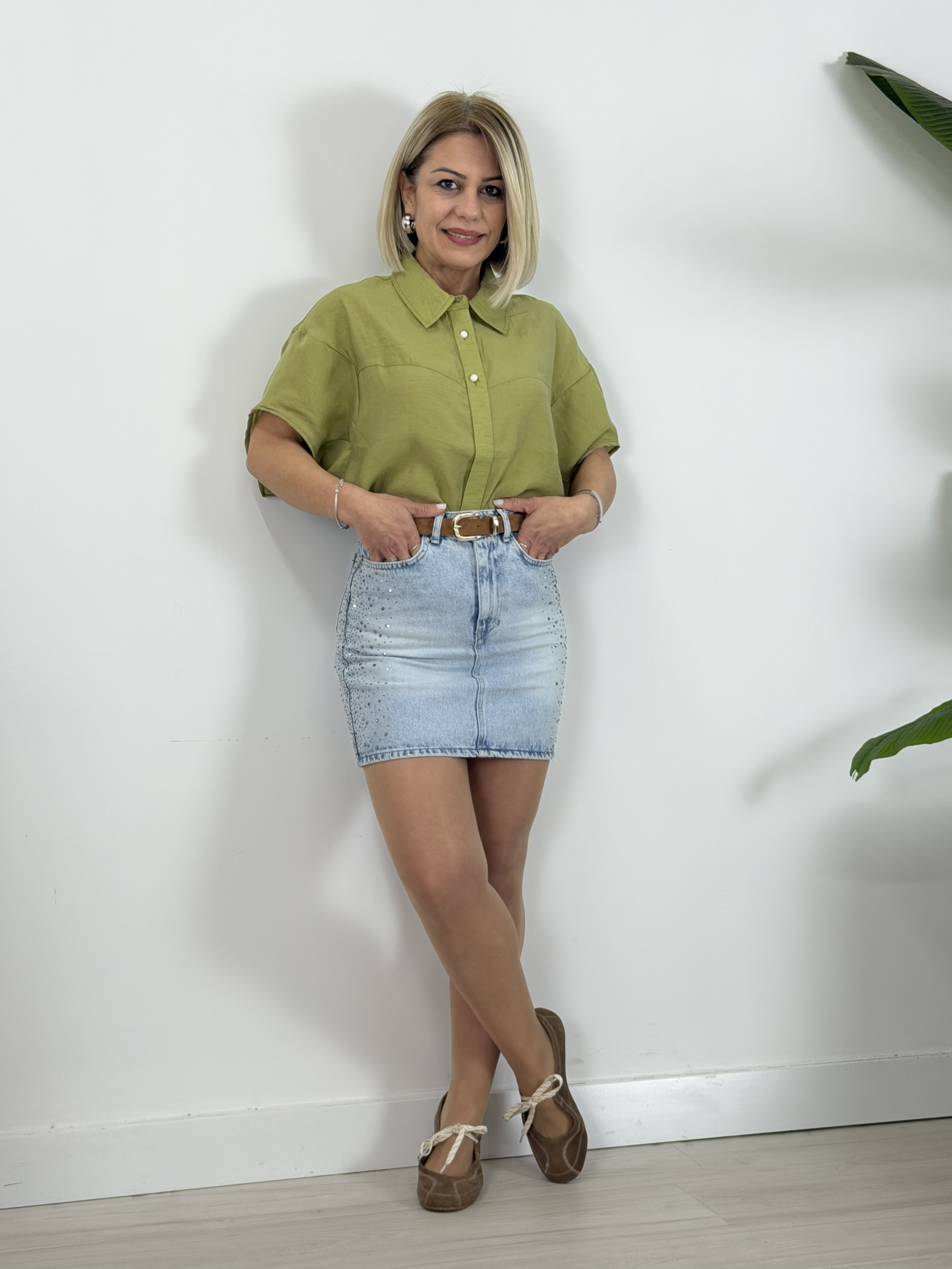 931 Yanları Taşlı, Yıkamalı, Mini Jean Etek
