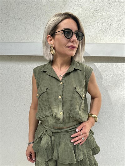 007 MADONNA YAKALI CEP DETAY BEL BÜZGÜ MÜSLİN CROP