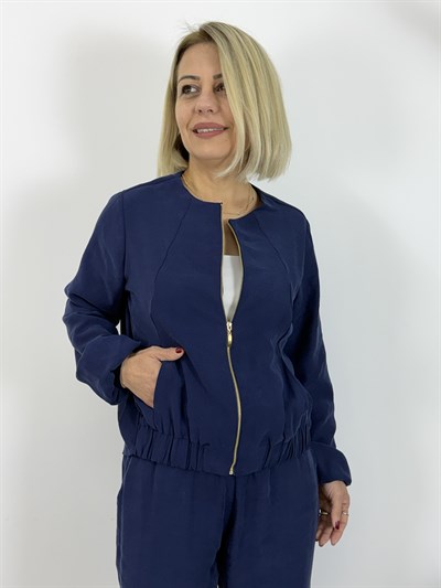 0331 Fermuarlı Bisiklet Yaka Ceket, Bel Lastikli, Bağcıklı, Pantolon Tensel Takım