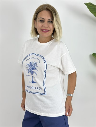 0504 PALMİYE BASKILI VE TAŞLI TSHİRT