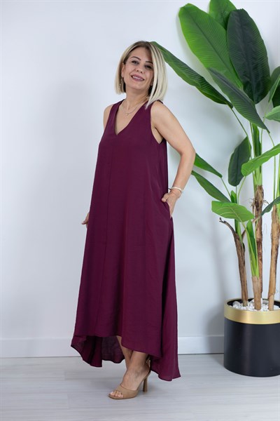 0774 V YAKA, KETEN, KOLSUZ ELBİSE
