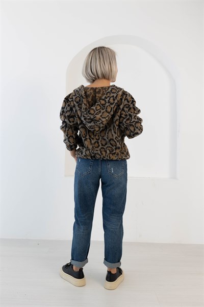 1005 ANGORA LEOPAR DESEN KAPŞONLU HIRKA